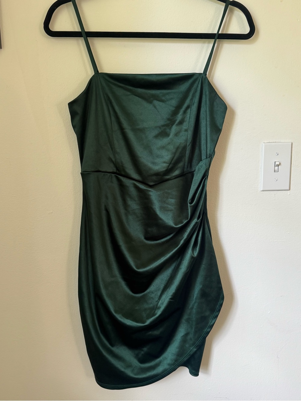 Emerald Green Satin Spaghetti-Strap Dress